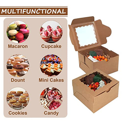 XINHPKGG 100 Pcs Brown Cookie Boxes 4x4x2.5 Inch Bakery Boxes with Window - color: Brown