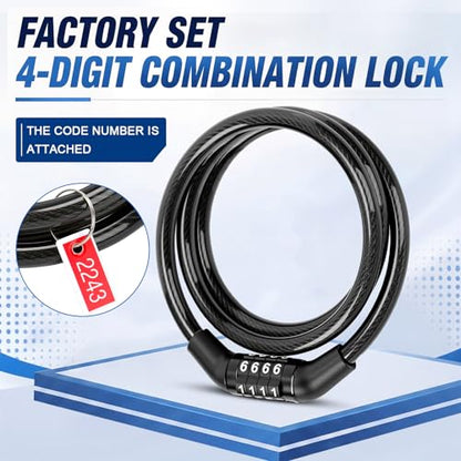Hotop 10 Pcs 3 Feet Bike Lock Cable with Combination, Coiled Preset Bike Lock High Security 4 Digit Bicycle Locks Anti Theft Bikes Accessories Black Bicycle Cable Locks, 5/6 Inch Diameter - size: 3 Feet