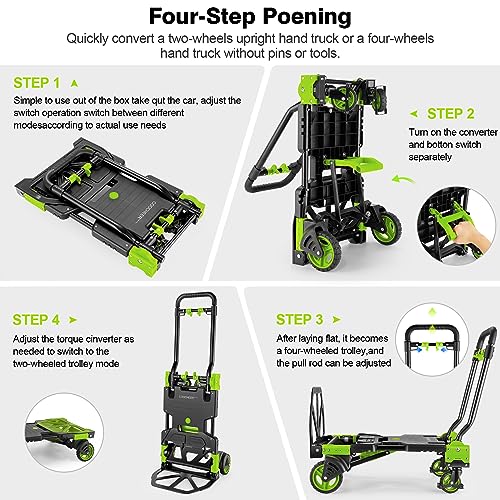 Heavy Duty 330lbs Folding Hand Truck, 2 in 1 Alu Foldable Dolly, Green - color: Green