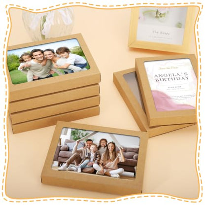 60 Pcs Greeting Card Storage Box,5.39 x 7.36 x 1 Inch Greeting Card Boxes Kraft Paper Box with PVC Transparent Window Bulk Frame Photo Storage Case (Kraft, 5.39 x 7.36 x 1 Inch) - size: 5.39 x 7.36 x 1 Inch