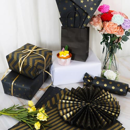 BEISHIDA 100 Sheets Black Gold Tissue Paper Bulk for Gift Wrapping Gift Bag - color: blackgold