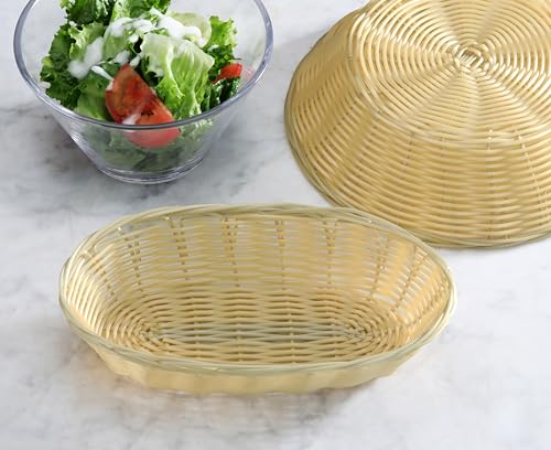 New Star Foodservice 44218 Commercial-Grade Plastic Food Serving Baskets, 9 x 4.25 x 2 Inch Oblong Hand Woven Polypropylene Baskets with Steel Support Frame, Natural, Set of 12 - color: Natural (Oblong), size: 9" x 4.25" x 2"
