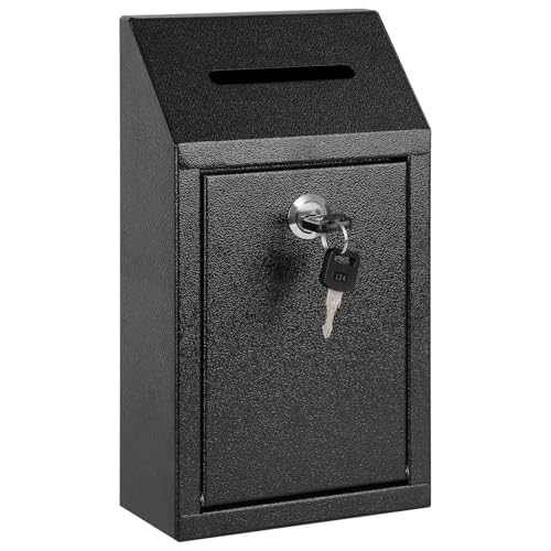 KYODOLED Metal Cash Box for Farm Stand, Money Drop Box with Lock & Slot - color: Black, size: 10.24 x 5.7 x 2.95 Inch