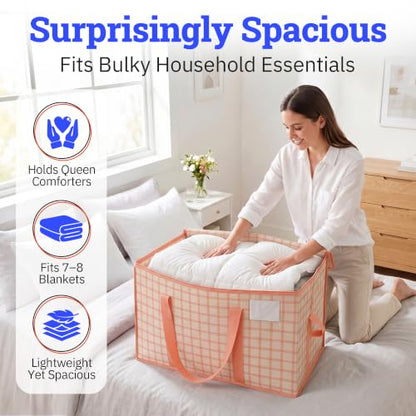 DURASACK Collapsible 26-Gallon Storage Bags, Pink Plaid, Pack of 2 - color: Pink Plaid