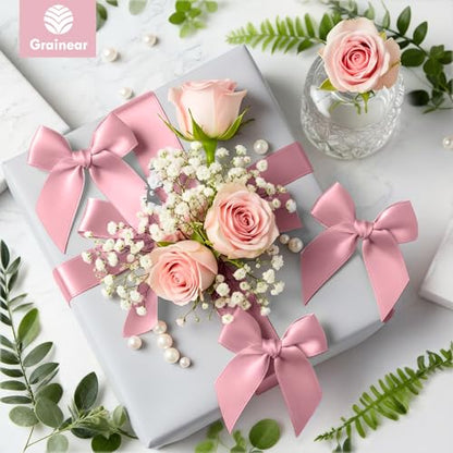 50 Pcs Rose Gold Satin Ribbon Bows, 3.5" x 3.5", with Twist Ties - color: Rose Gold