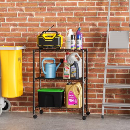 FDW | 3-Tier Wire Shelf with Wheels | 23" x 13" x 31" | Black - color: Black, size: 3-Shelf With Wheels