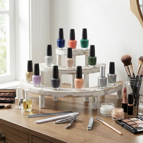 MyGift 3 Tier Wooden Display Riser Stand Whitewashed Dessert Shelf - color: Whitewashed
