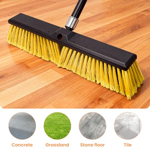 2 Pack 18-Inch Outdoor Push Brooms with 62-Inch Long Handles - color: Yellow 2 Pack, size: 18Inch