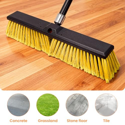 3 Pack 18-Inch Outdoor Push Brooms with 62-Inch Long Handles - color: Yellow 3 Pack, size: 18Inch