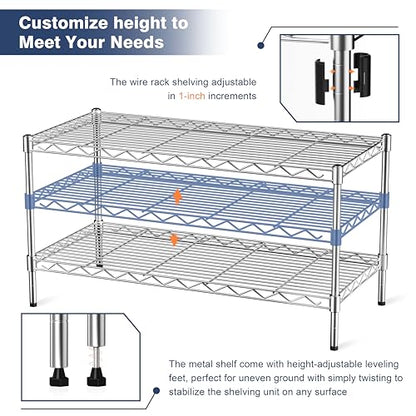 2-Tier Heavy Duty Metal Shelving Unit,Wire Shelf Rack with Lockable Wheels - size: 2-Tier,36"x18"x19.5"(WxDxH）