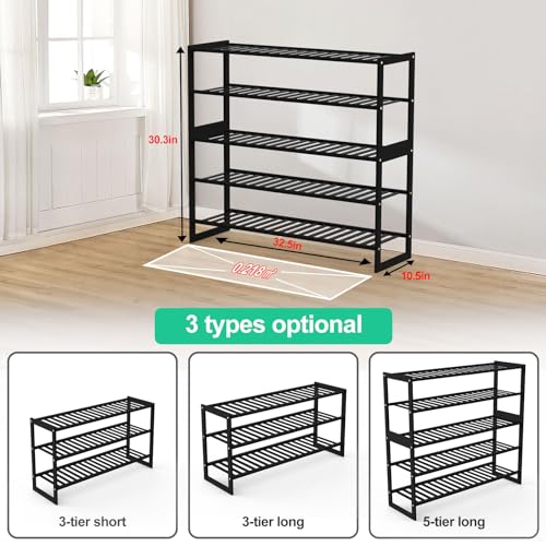 Jripae 5 Tier 32.5*10.5*30.3in Bamboo Shoe Rack for Closet Entryway Bedroom - color: Black, size: 5-tier 32.5*10.5*30.3inch