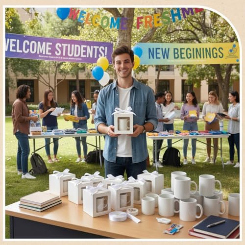 Kolldenn 24 Pcs Mug Gifts Boxes with Ribbon, 11oz, 12oz, 15oz, White - color: White