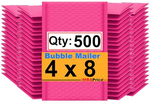 iMBAPrice 500#000 4x8 Hot Pink Color Self Seal Poly Bubble Mailers Padded Shipping Envelopes (Total 500 Bags) - color: Pink Poly Bubble, size: 4"x8" Poly (500 Envelopes) Value Pack
