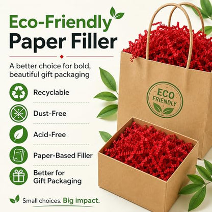 STRBOXONG Red Crinkle Paper Filler 1 LB, Recyclable Crinkle Cut Paper Shred for Gift Baskets, Gift Boxes, Gift Bags, Valentine Gifts, Christmas Party Favors, Birthday and Holiday Packaging - color: Red