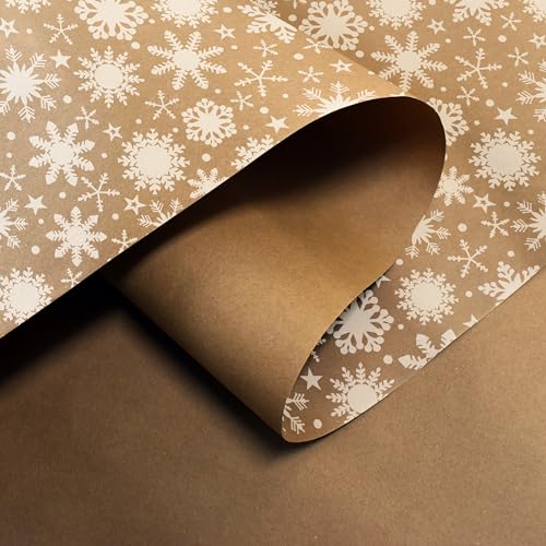 volila Brown Paper Roll 17.5 inch x 50 feet - Snowflakes Kraft Paper Roll for Gift Wrapping Flower Boquet Craft Supplies - Brown Wrapping Paper for Moving Packing Paper - color: Snowflakes