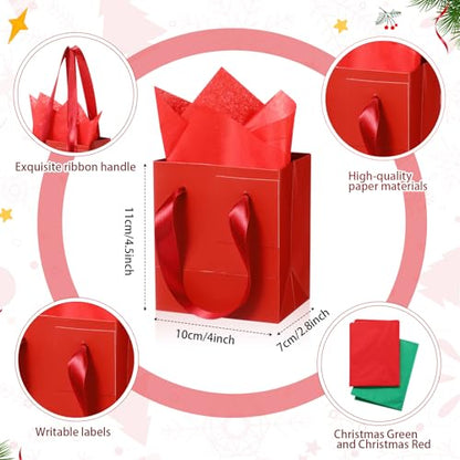 Tenare 12 Pcs Small Gift Bags Mini Paper Bags,4 * 2.75 * 4.5inch,Red Green - color: Red Green, size: 1 Count (Pack of 12)