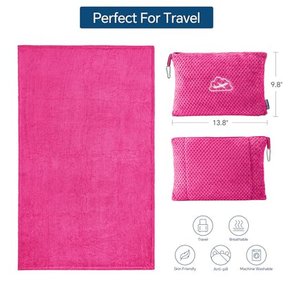 BEDELITE Travel Blanket with Bag, Jacquard Fleece Blanket 65"x40", Hot Pink - color: Hot Pink