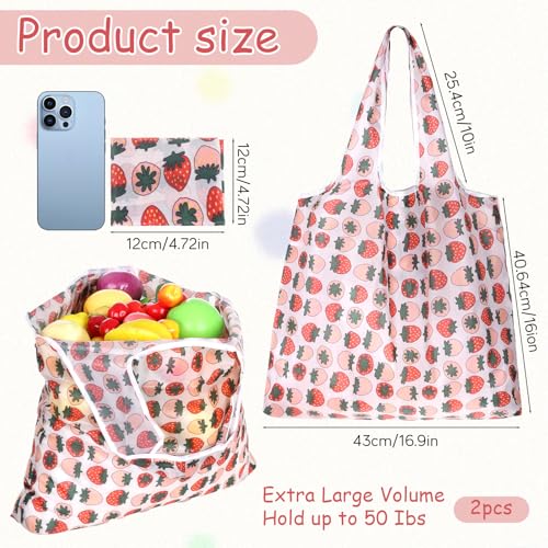 2 Pcs Reusable Shopping Bags Cute Extra Large Foldable Bag Travel Waterproof Totes Pouch Bag Pocket Bags
