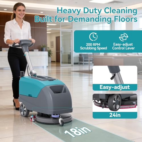 18" Walk Behind Commercial Floor Scrubber, 24" Squeegee Width