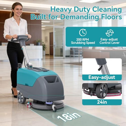 18" Walk Behind Commercial Floor Scrubber, 24" Squeegee Width