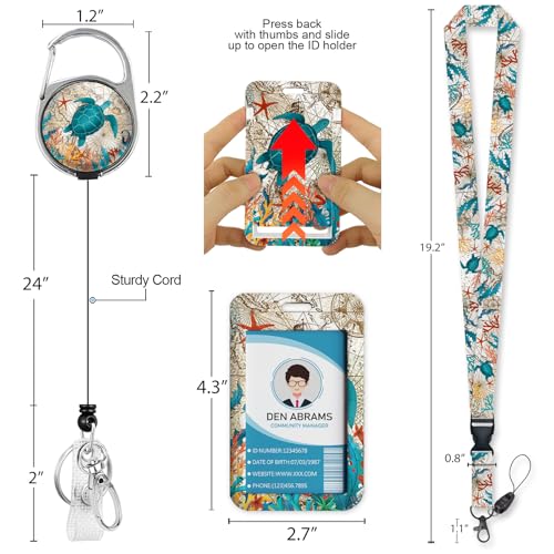 Piefly Lanyard for Id Badge, Teacher Retractable Reel Sea Turtle - color: Turtle