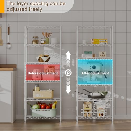 Golpart 6Tier Adjustable Storage Shelves Metal Wire Shelving Standing Shelf - color: White, size: 6-tier-12"Dx22"Wx69"H