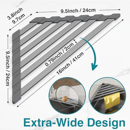 COOL-ANGLE Triangular Corner Sink Drying Rack, Aluminum, 16"x9.5", Gray