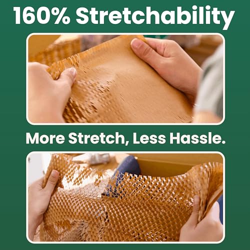 12" x 55FT Honeycomb Packing Paper Roll for Moving & Shipping – Expandable Kraft Cushion Wrap for Small Business Packaging – Eco Friendly Protective Packing Material - size: 12 Inch x 55 Feet