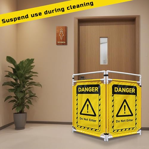 Safety Caution Barricade 2Panels Foldable Security Signs With PVC Tarp Removable Safety Barrier Wet Floor Guard Symbol Clear Printing Safety Fence(Yellow) - color: Yellow-2pcs