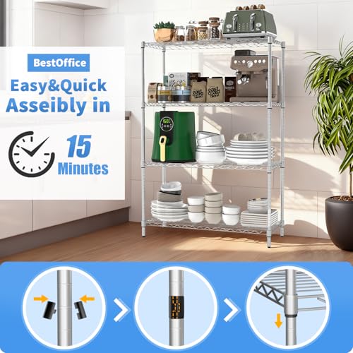 BestOffice | 4-Tier Wire Shelf | 36" x 14" x 54" | Chrome - color: Chrome, size: 36"D x 14"W x 54"H