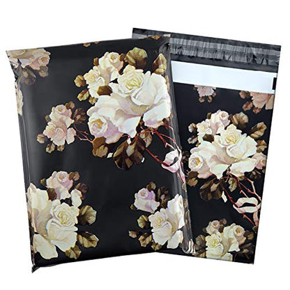 10X13 (100 Pack) Floral Pattern Poly Mailer Envelope Plastic Custom Mailing & Shipping Bags - Self Seal (White Rose) - color: White Rose