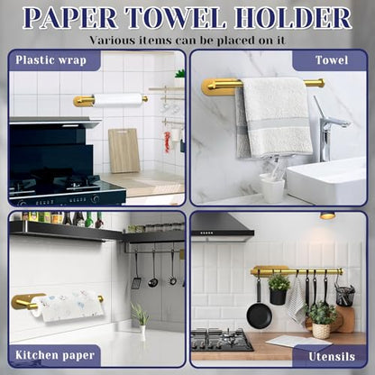 Gold Paper Towel Holder, Self Adhesive Paper Towel Holder Under Cabinet - color: Gold