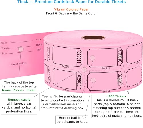 Tacticai 1000 Blank Raffle Tickets, 50/50 Double Roll, Pink - color: B - Double Roll - 1,000 Tickets - Blank - Pink