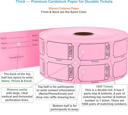 Tacticai 1000 Blank Raffle Tickets, 50/50 Double Roll, Pink - color: B - Double Roll - 1,000 Tickets - Blank - Pink
