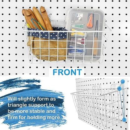 Pegboard Baskets 2 Pack Peg Board Metal Shelves Organizers (Medium, White) - size: Medium, style: 2M White Pegboard Baskets