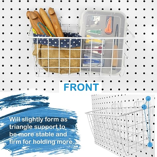 Pegboard Baskets 4 Pack Peg Board Metal Shelves Organizers (Medium, White) - size: Medium, style: 4M White Pegboard Baskets
