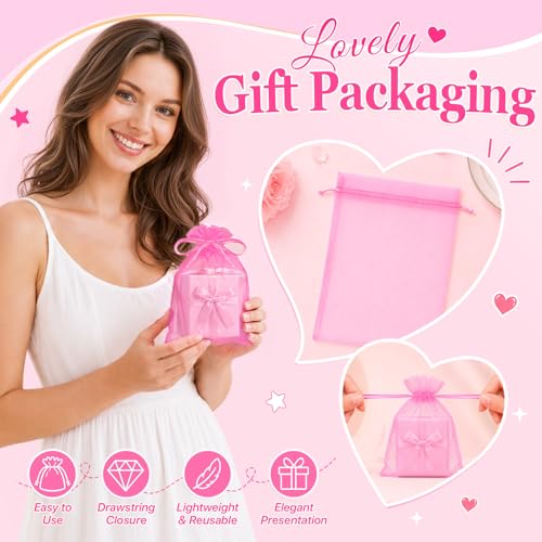 ANZNKU 100PCS Organza Bags 6x9, Pink Small Mesh Gift Bags Drawstring Bulk - color: Pink