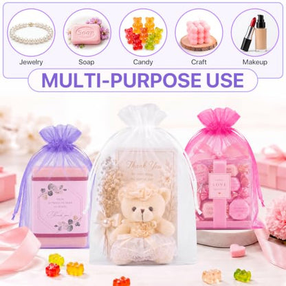 ANZNKU 100PCS Organza Bags 5x7 Purple Small Gift Mesh Drawstring Goodie Bag - color: Light Purple