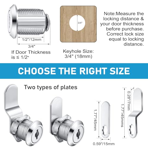 Kenning 24 Sets 3/4'' Fits on 0.5'' Max Cabinet Locks with Keys for Secure Drawer Mailbox Rv Storage Box Replacement Lock, Zinc Alloy - size: 1-3/4 Inch