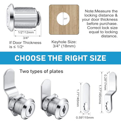 Kenning 24 Sets 3/4'' Fits on 0.5'' Max Cabinet Locks with Keys for Secure Drawer Mailbox Rv Storage Box Replacement Lock, Zinc Alloy - size: 1-3/4 Inch