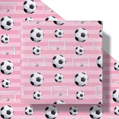 RUSPEPA Soccer Wrapping Paper Roll, Mini Roll, Pink Football Ball & Goal Design Gift Wrap Paper for Girls, Kids, Sports Fans, Soccer Party, Team Celebration, Game Day, 17 Inches x 16.4 Feet - color: Pink Soccer