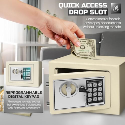 Flexzion Small Drop Safe Box with Digital Keypad, 12 x 8 x 8 in, White - color: White, size: Small (0.44 Cubic Feet)