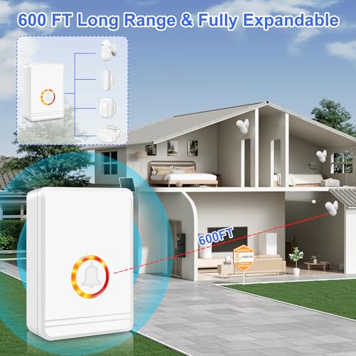 NineLeaf Wireless Motion Sensor Alarm, Door Buzzer for Business Entry, Entry Alert Chime for Business,48Melodies & 600FT Range,7Brightness Night Light,for Home Doorway/Store Entrance/Pet Monitor,2PCS