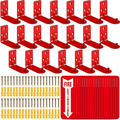 20 Sets Fire Extinguisher Mount for 5-20 lb Fire Extinguisher Bracket Wall Hook with Screws Gaskets Self Adhesive Safety Sticker Sign Quick Install Holder Kit for Garage Workshop Home Cabinet Use