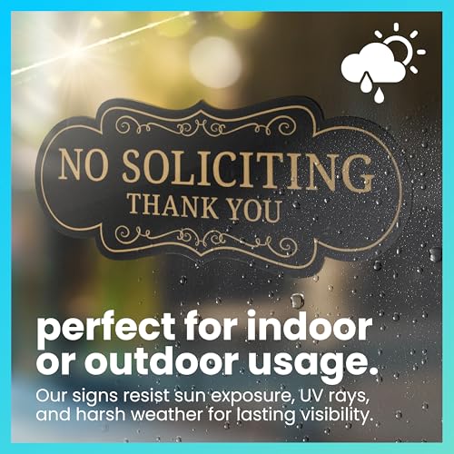 ExcelMark Premium No Soliciting Sign for House - Made in the USA (Medium - 2.8"x 7", Black with Gold Letters) - color: Black/Gold Designer, size: Medium