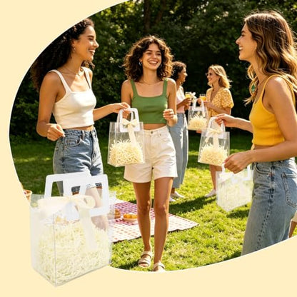 KEUKORZ 12 PCS Clear PVC Gift Bags with Handles Reusable Transparent - color: White