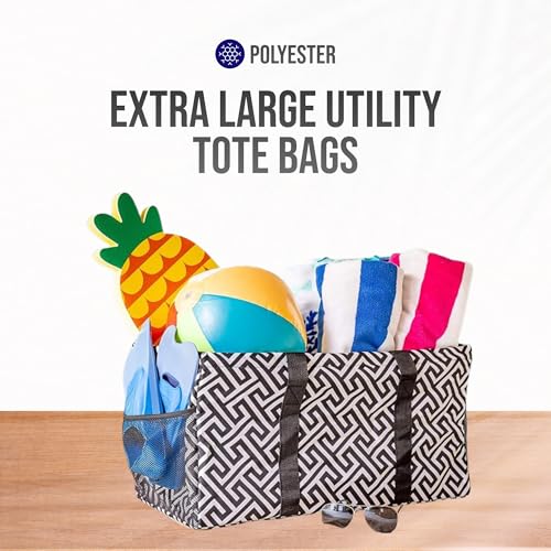 Extra Large Utility Tote Bag - Oversized Collapsible Beach Bag - Geo Black - color: Geo Black