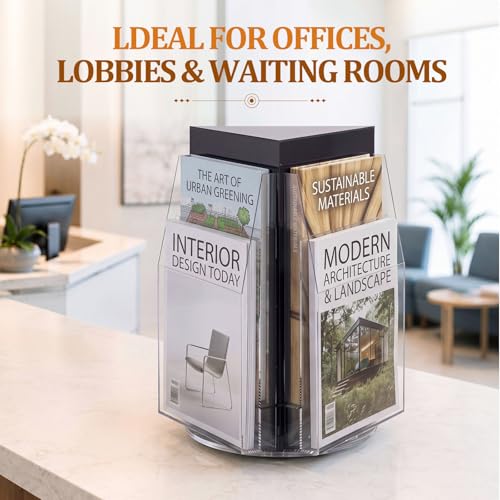Geetery 6 Pockets 360 Degree Rotating Clear Acrylic Brochure Display Stand