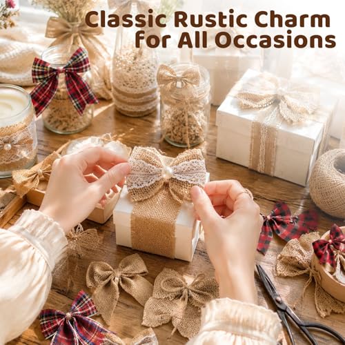 VGOODALL 17 PCS Burlap Bows, Handmade Burlap Bowknots with Lace for Wedding Party Decor Home Gift Wrapping