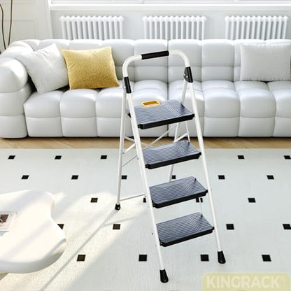 KINGRACK 4 Step Ladder, Folding Step Ladders for Home, 800lb Capacity,White - size: 4-STEP